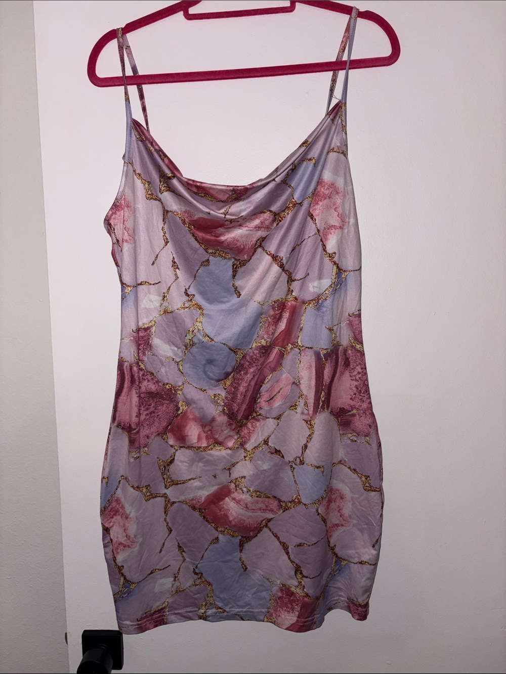 Marble Print Satin Slip Dress in Lavender and Rose